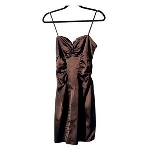 Xscape by Joanna Chen Vintage Satin Mocha Brown Form Fitting Midi Dress Sz8 NWT
